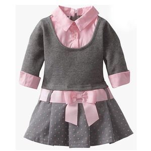 NWT Blueberi Boulevard Baby Girls' Mock Twofer Ribbon Belt With Bow Dress